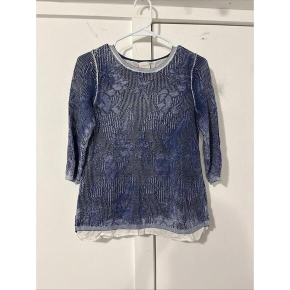 Chicos Sz Large Blue Sweater Size 0 Split Back Light White Panel Back - Picture 1 of 5